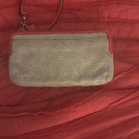 Coach Cream and Red Clutch with Signature Design - Picture 2 of 9